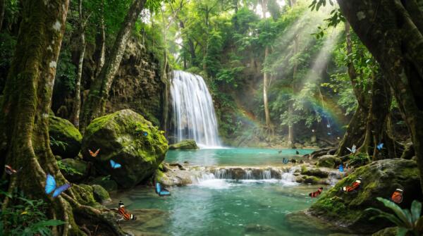 Emerald Waterfall Wallpaper