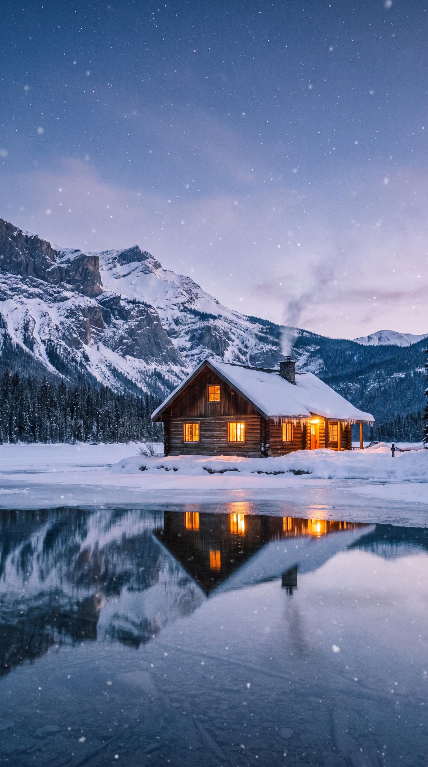 Frozen Lake Cabin Wallpaper