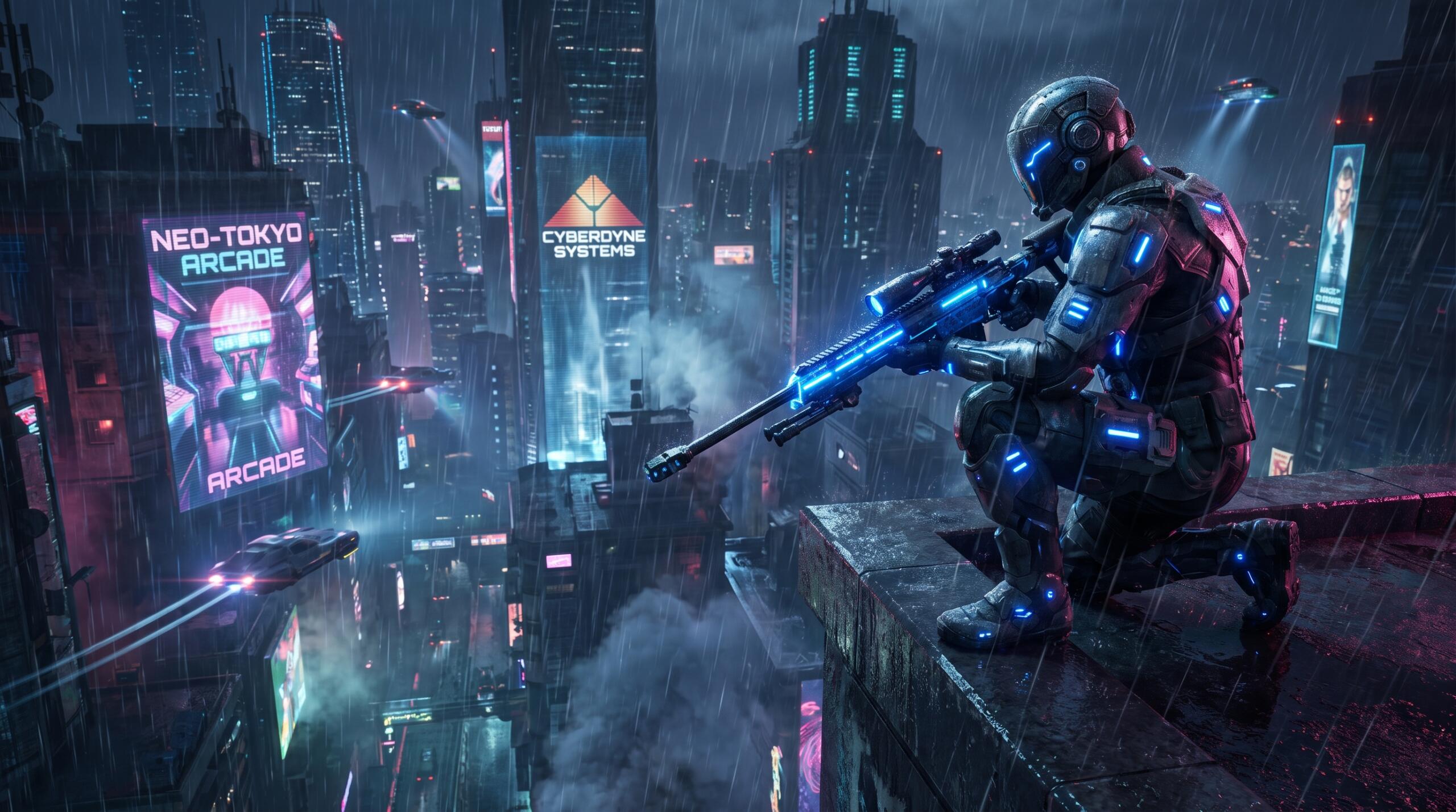Cyber Sniper Rooftop Wallpaper