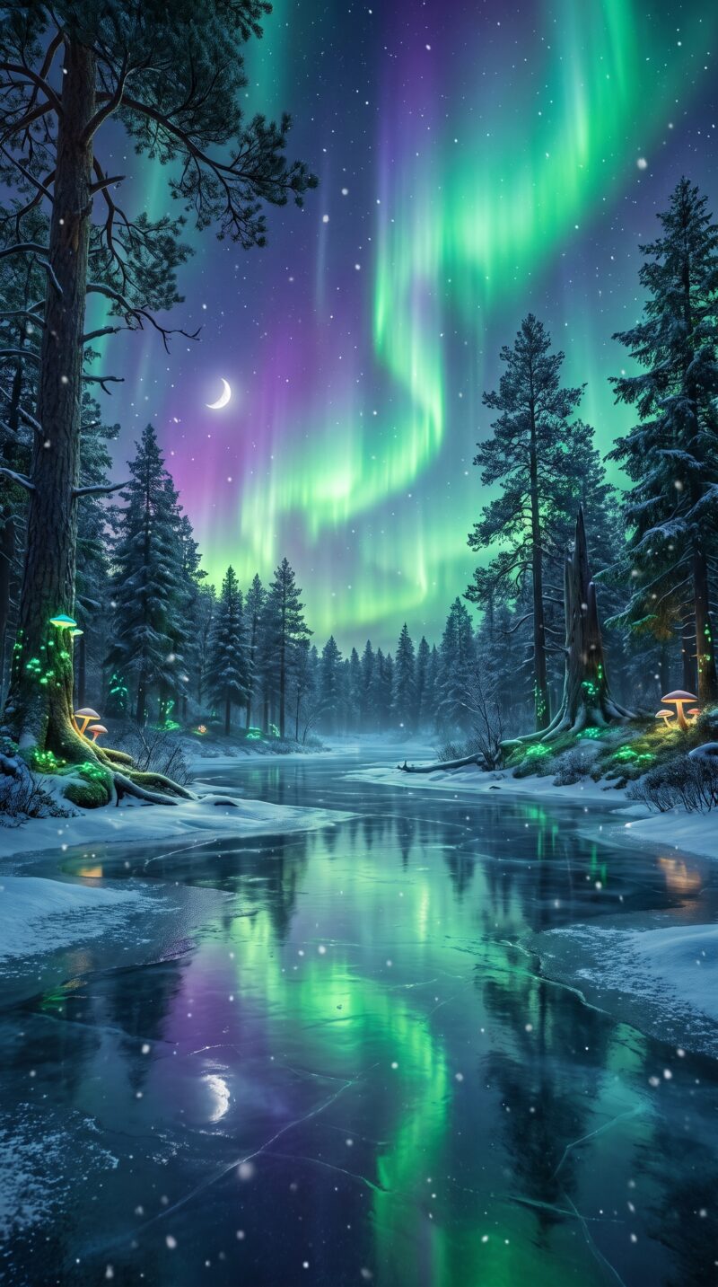 Northern Lights Forest Wallpaper