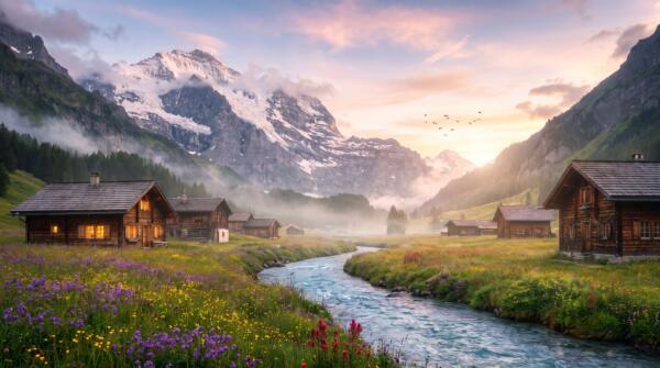 Hidden Mountain Village Wallpaper
