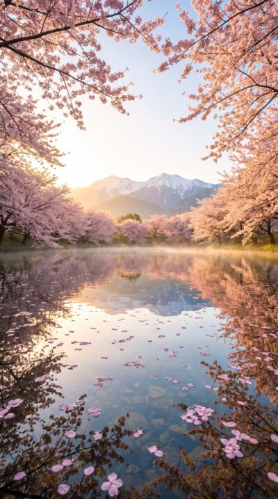 Cherry Blossom Lake Wallpaper