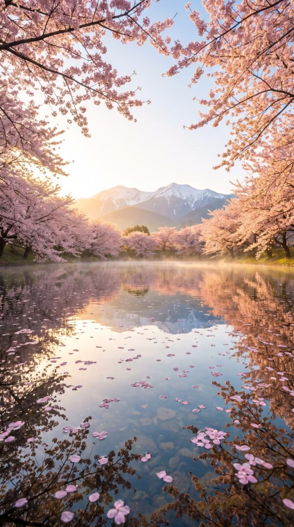 Cherry Blossom Lake Wallpaper