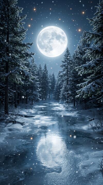 Moonlit Pine Forest Wallpaper