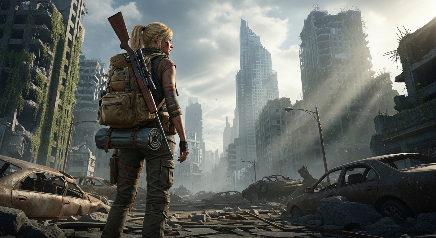 A Girl Standing in an Abandoned City