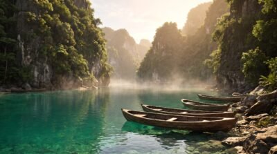 Emerald Cliff Lake Wallpaper