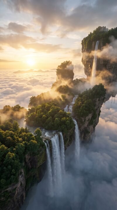 Floating Waterfall Islands Wallpaper