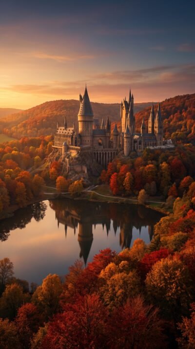 Golden Autumn Castle Wallpaper