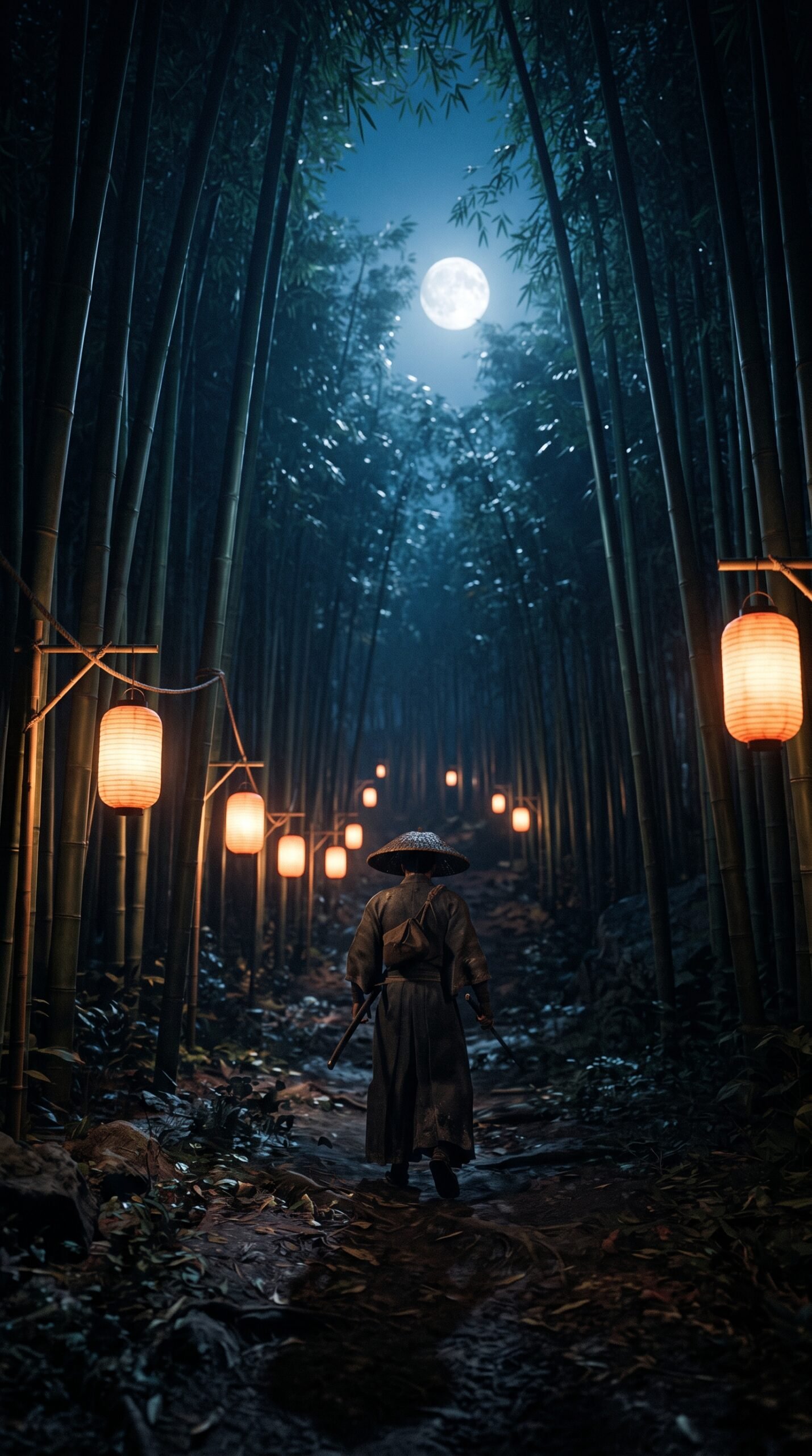 Moonlit Bamboo Forest Wallpaper