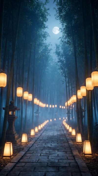 Moonlit Bamboo Path Wallpaper
