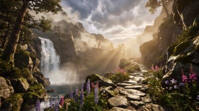 Mountain Waterfall Pass Wallpaper
