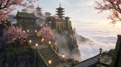 Temple Above The Clouds Wallpaper